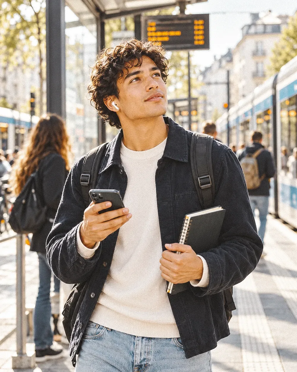 A man at a bus stop.
